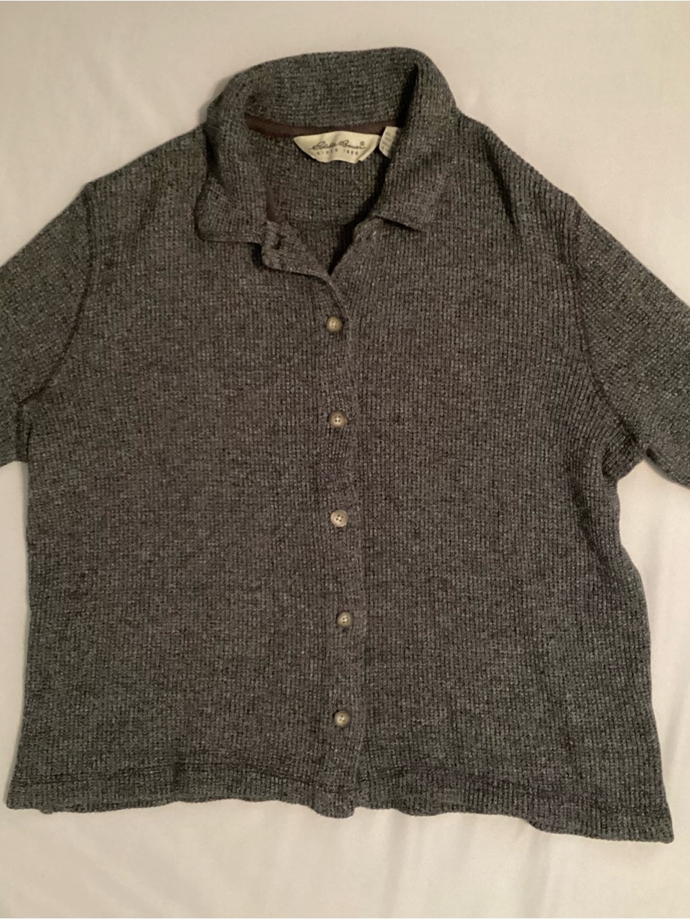 Eddie Bauer Petite Ladies Gray Textured Button Front Cardigan Sweater Size S